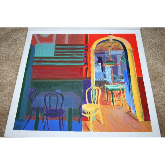 Nice Small Vibrant Original Painting Old Downtown Bar Pool Billiards US Flag - Picture 5 of 6